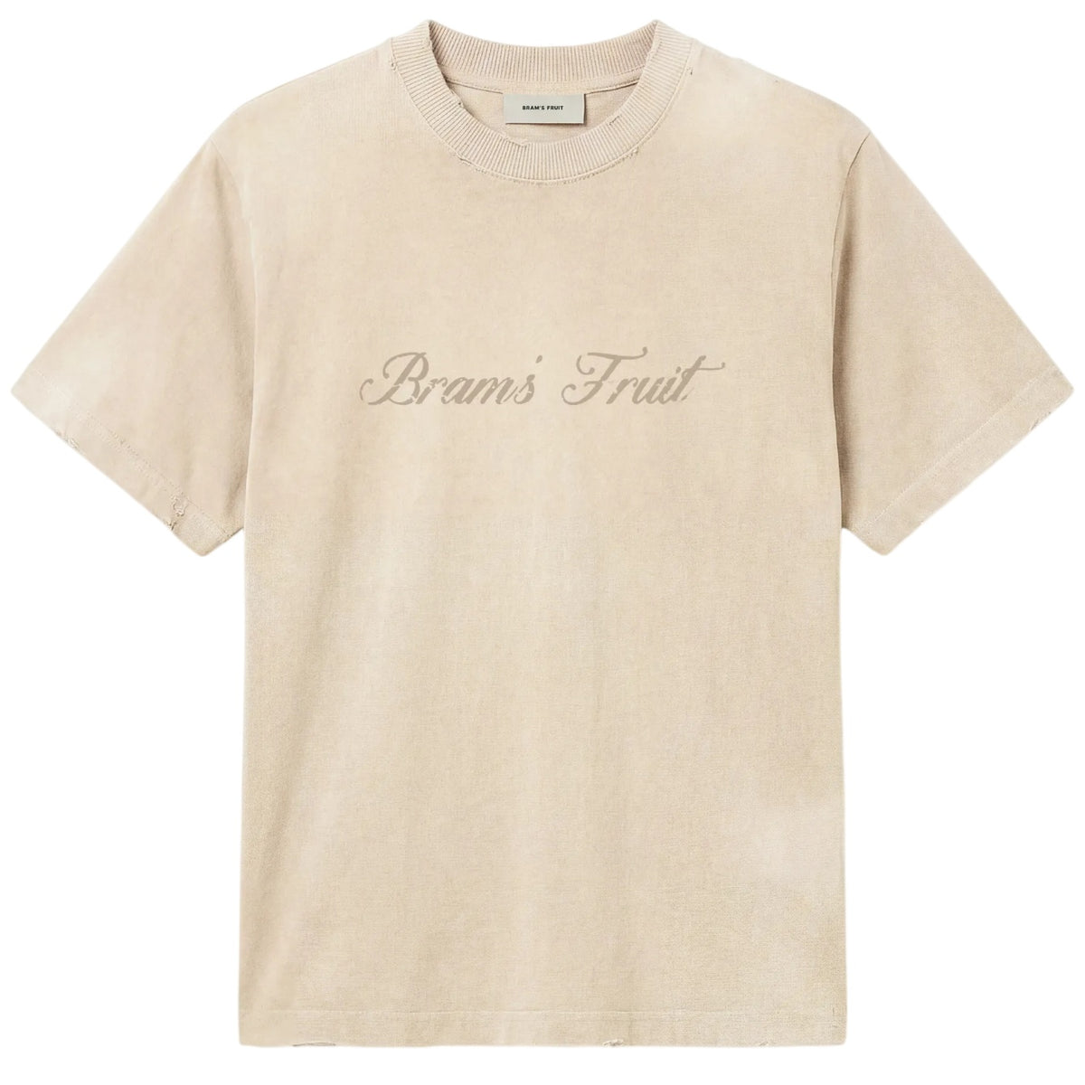 Bram’s Fruit Distressed Script Logo T-shirt Beige