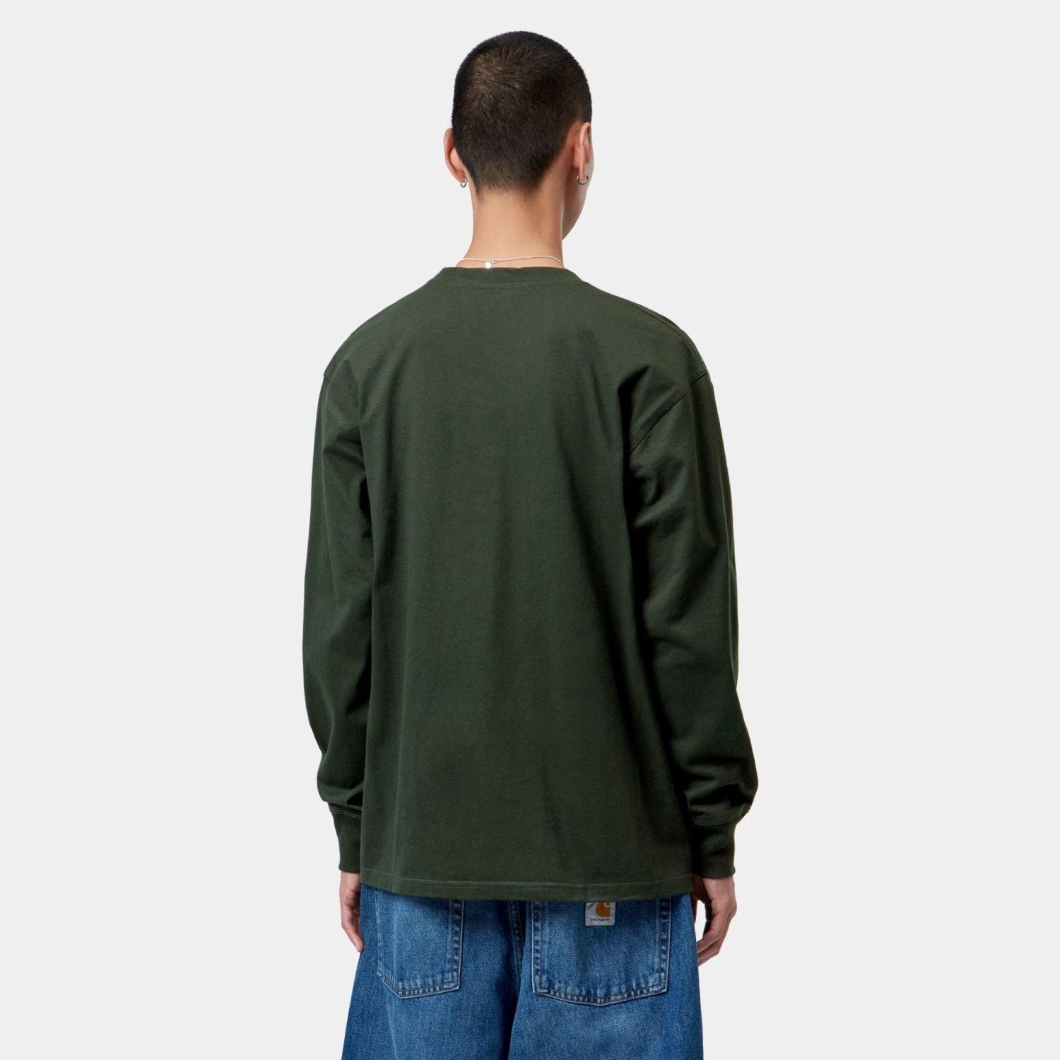 Carhartt WIP American Script Langarm-T-shirt Dunkelgrün