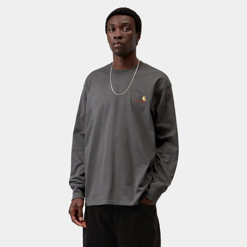 Carhartt WIP American Script Langarm-T-shirt Anthrazit