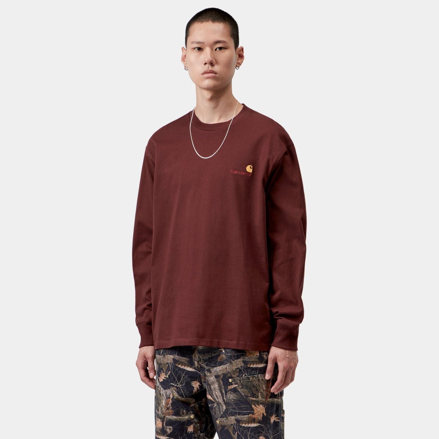 Carhartt WIP American Script Langarm-T-shirt Bordeaux