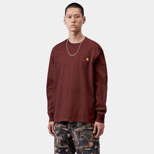 Carhartt WIP American Script Langarm-T-shirt Bordeaux