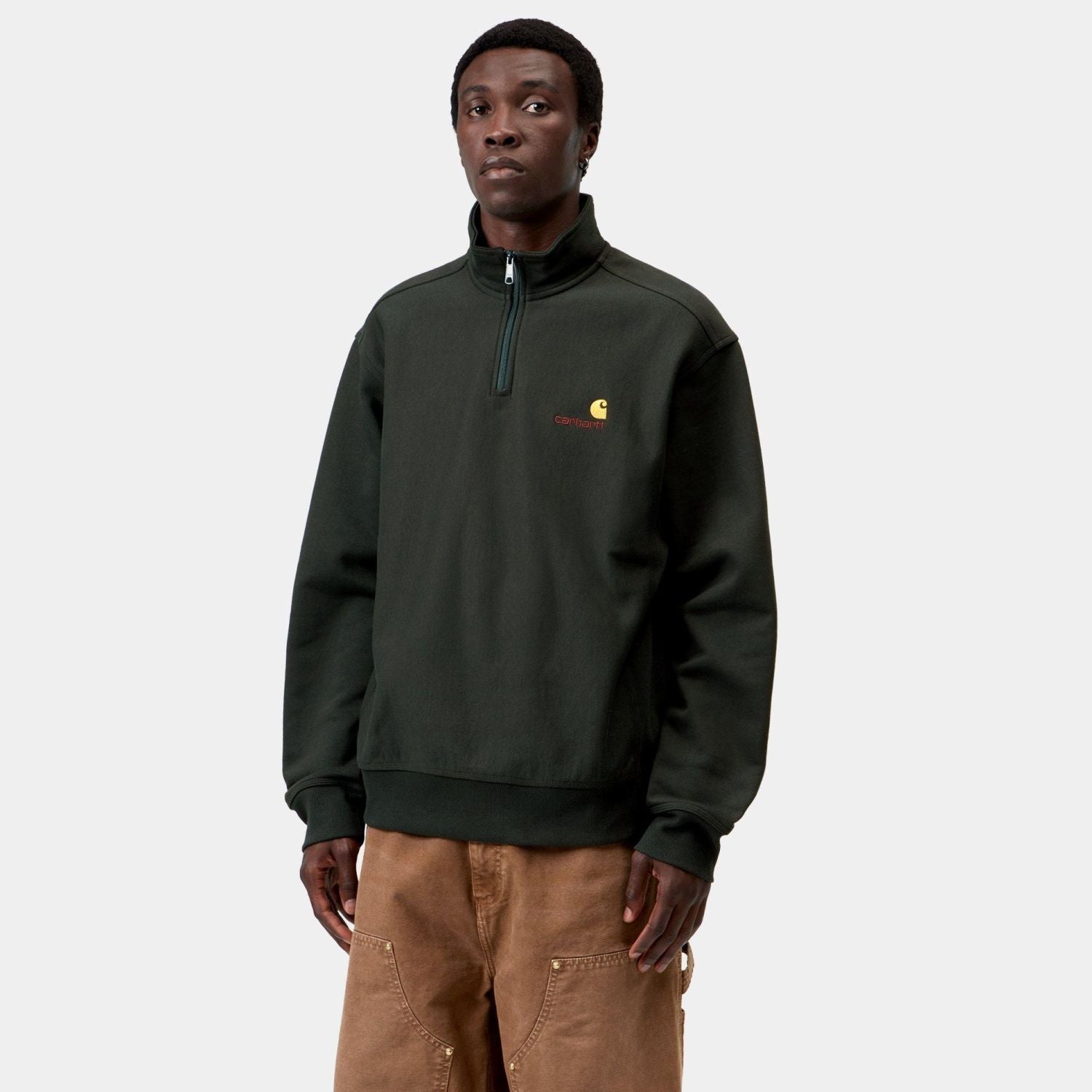 Carhartt WIP Half-Zip American Script Pullover Dunkelgrün