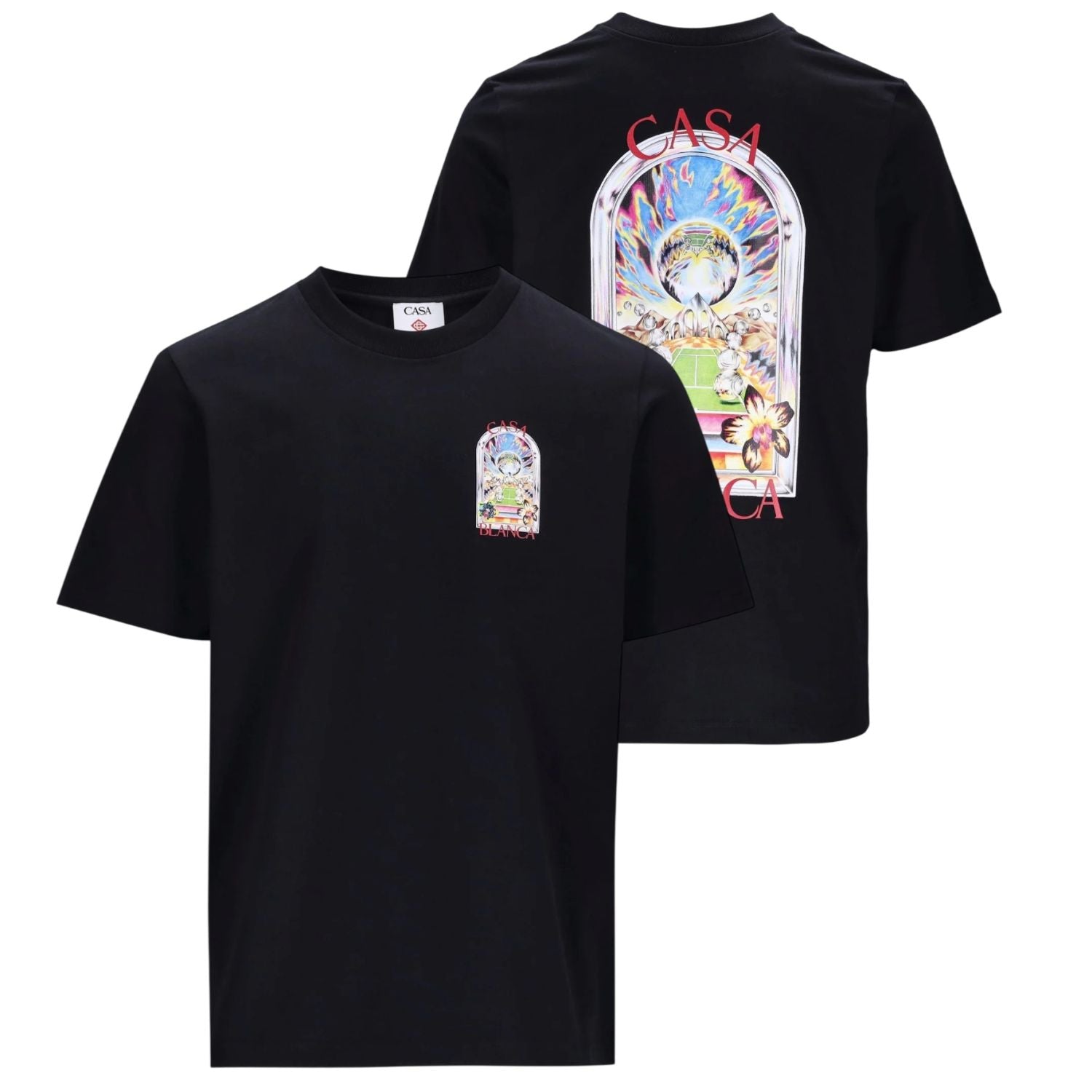 Casablanca Tennis Landscape T-shirt Zwart