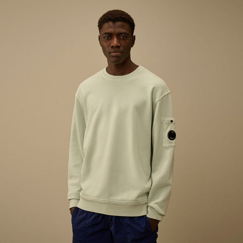 CP Company Cotton Diagonal Fleece Resist Dyed Lens Sweater Mint