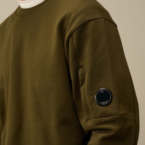 CP Company Diagonal Raised Fleece Lens Sweater Donker Groen