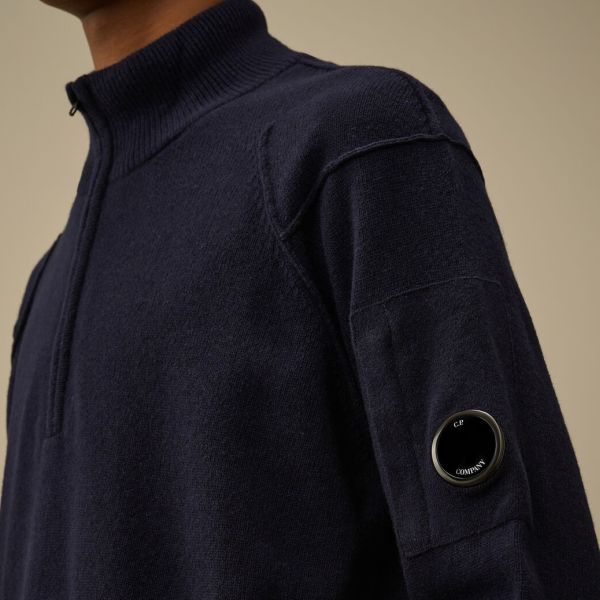 CP Company Lambswool GRS Half Zipped Knit Sweater Navy