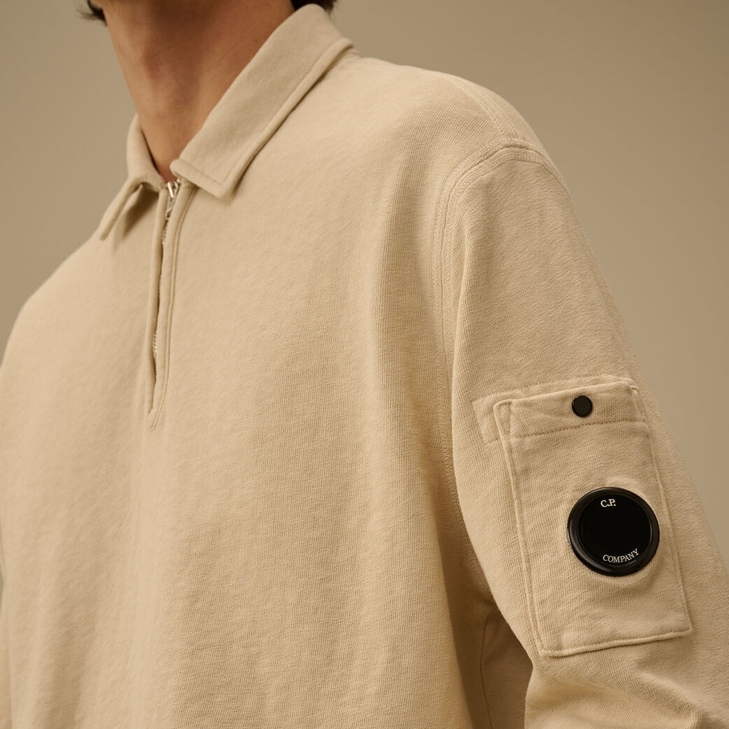 CP Company Malfilè Fleece Lens Half Zip Sweater Off White