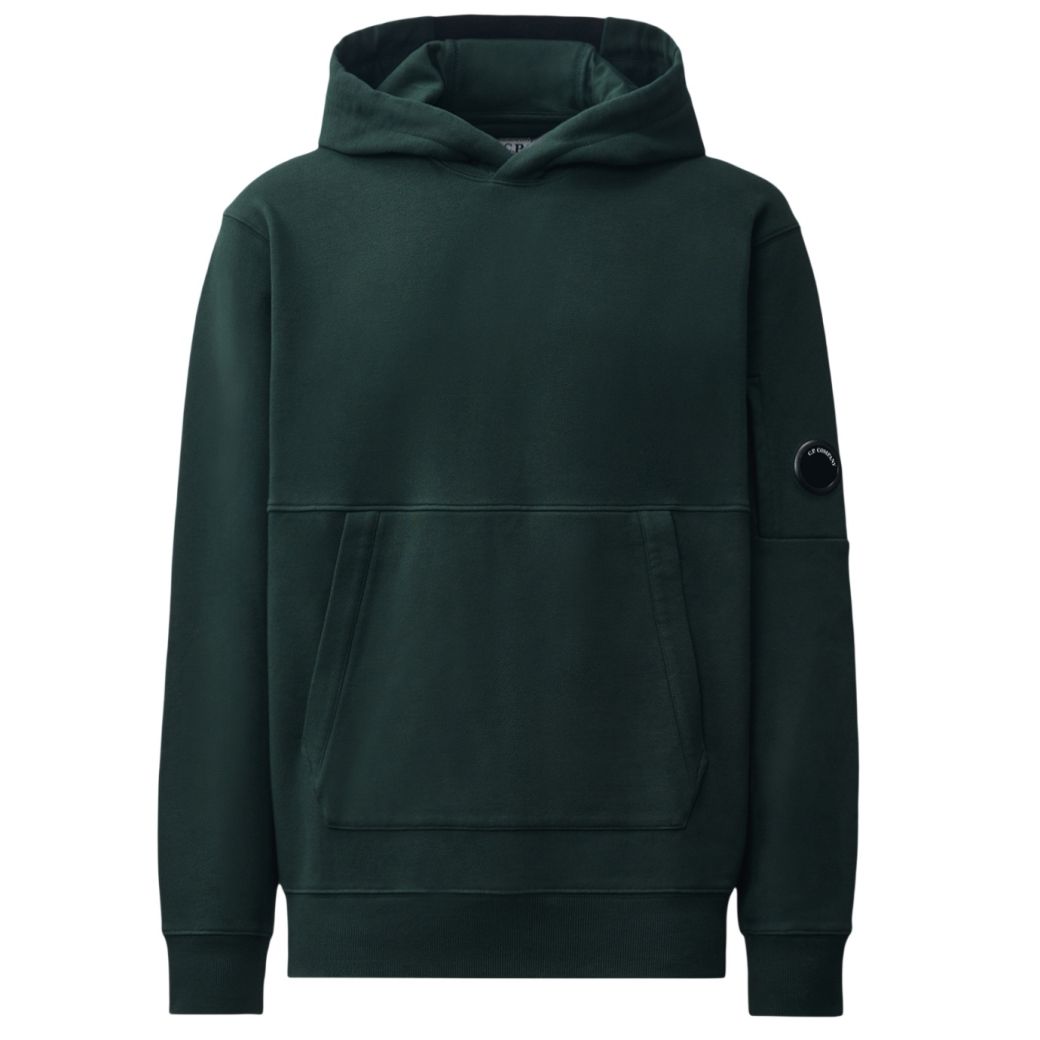 CP Company Diagonal Raised Fleece Lens Kapuzenpullover Dunkelgrün