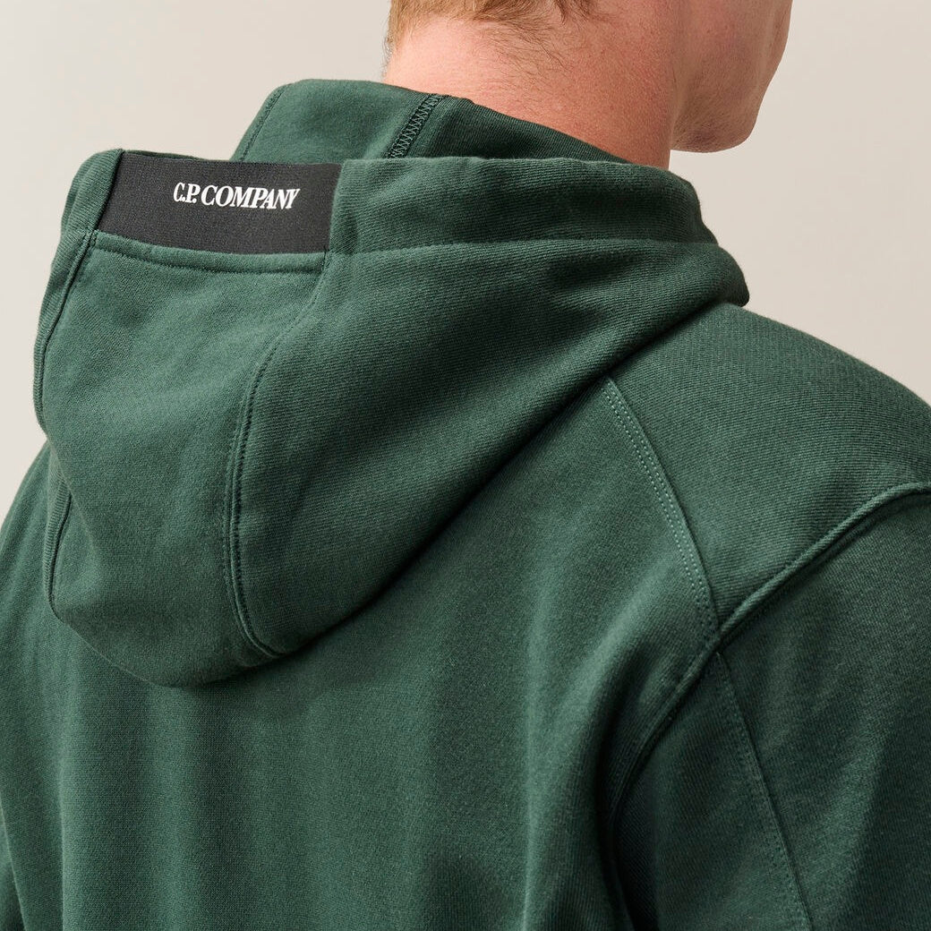 CP Company Diagonal Raised Fleece Lens Kapuzenpullover Dunkelgrün