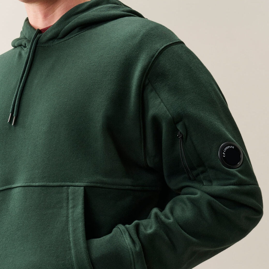 CP Company Diagonal Raised Fleece Lens Kapuzenpullover Dunkelgrün