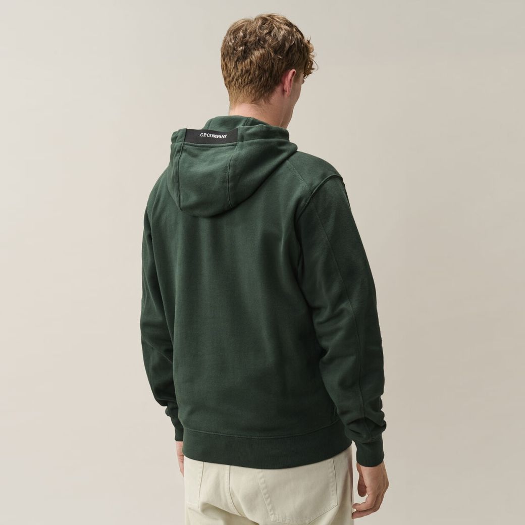 CP Company Diagonal Raised Fleece Lens Kapuzenpullover Dunkelgrün