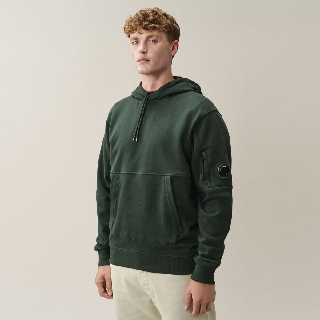 CP Company Diagonal Raised Fleece Lens Kapuzenpullover Dunkelgrün