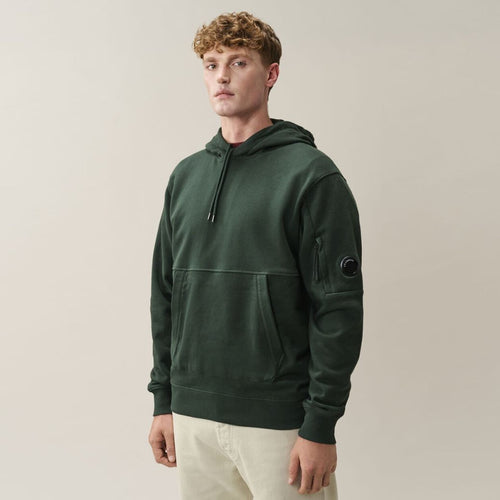 CP Company Diagonal Raised Fleece Lens Kapuzenpullover Dunkelgrün