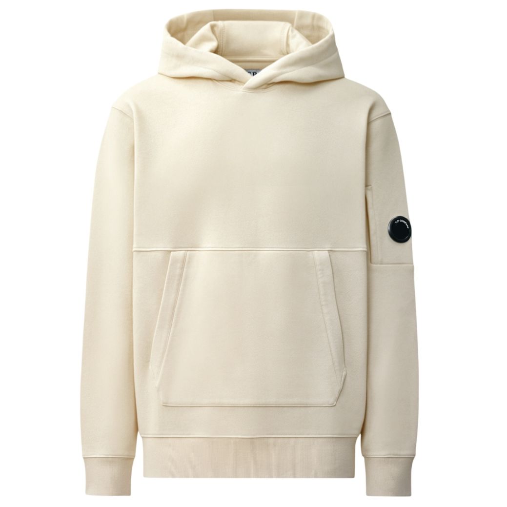 CP Company Diagonal Raised Fleece Lens Kapuzenpullover Offwhite