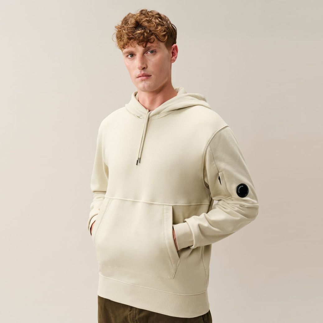 CP Company Diagonal Raised Fleece Lens Kapuzenpullover Offwhite