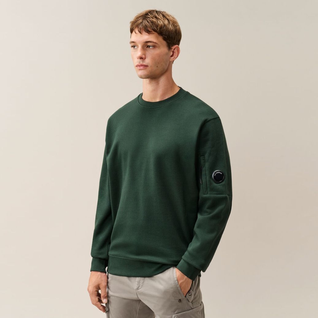 CP Company Diagonal Raised Fleece Lens Pullover Dunkelgrün