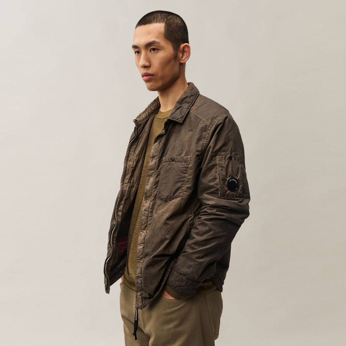 CP Company Flatt Nylon Lens Re-Colour Überhemd Braun
