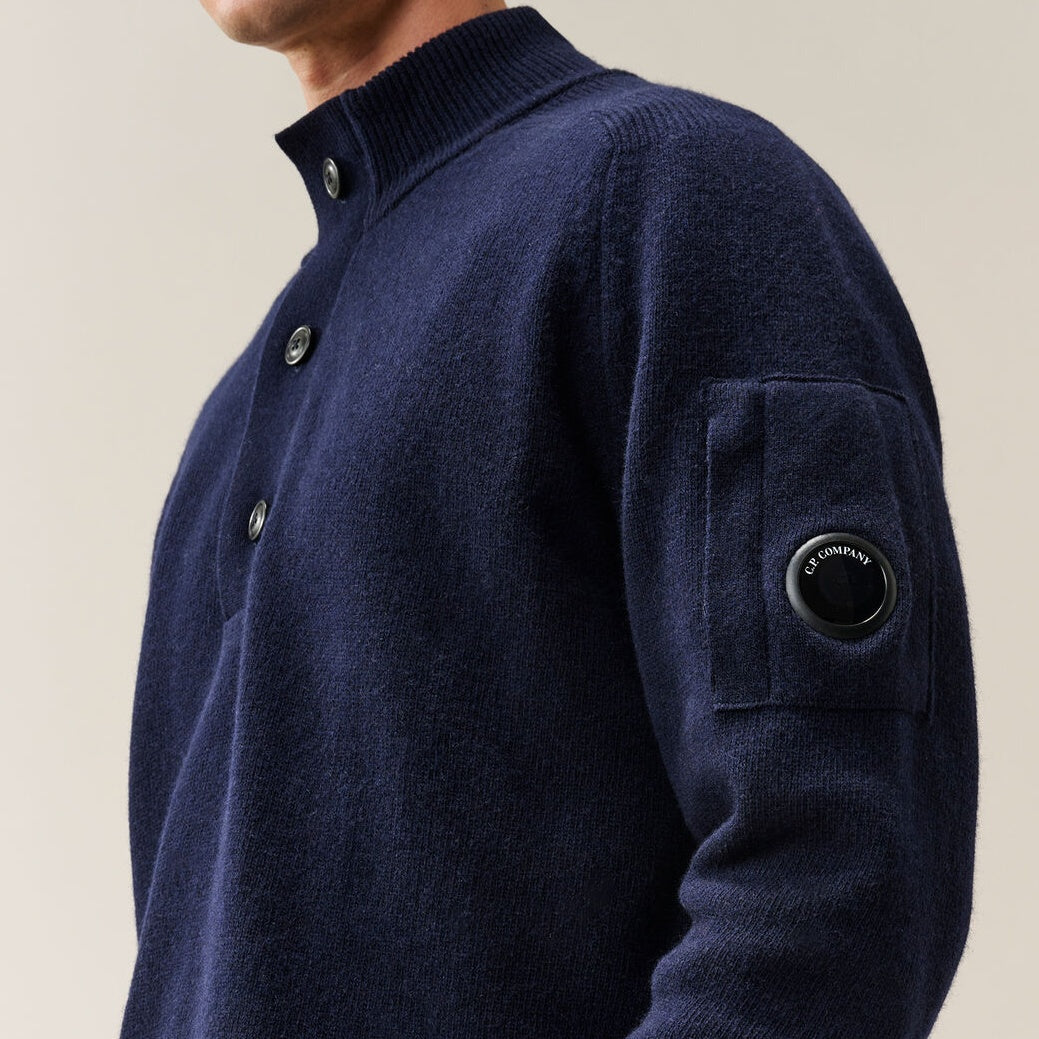 CP Company Lambswool GRS Half Button Lens Pullover Marine