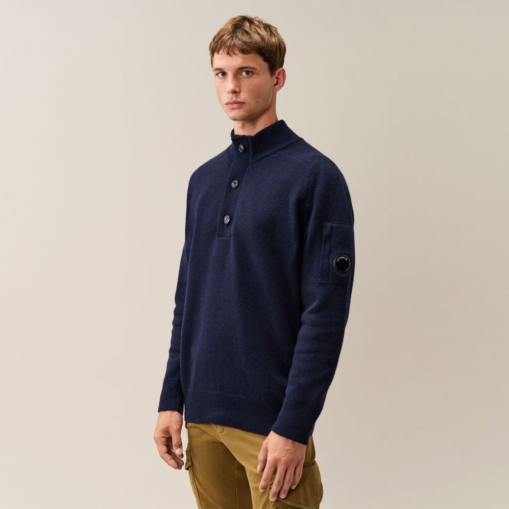 CP Company Lambswool GRS Half Button Lens Pullover Marine