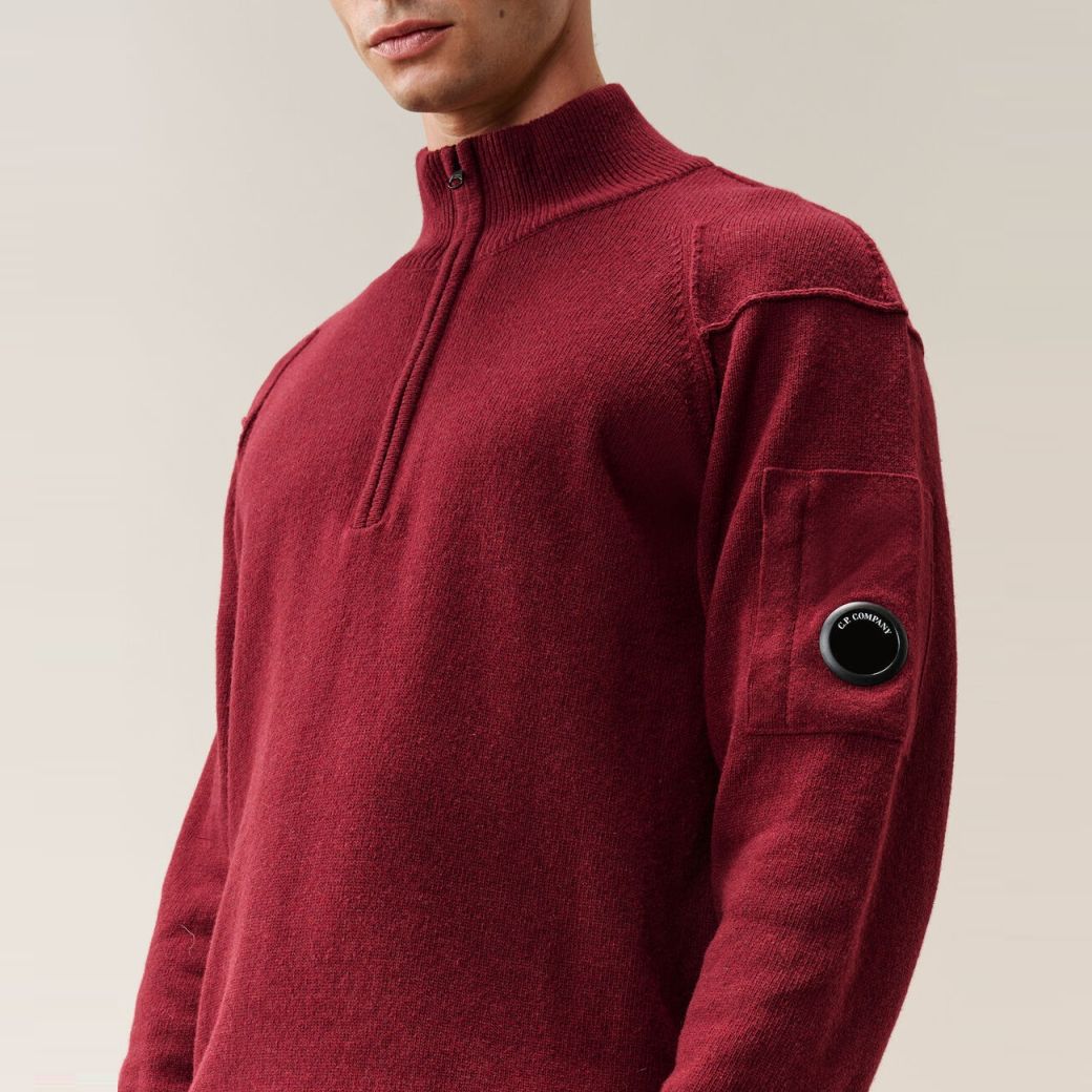 CP Company Lambswool GRS Half Zipped Knit Pullover Rot