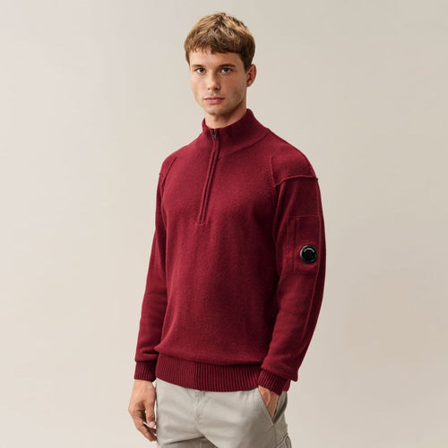 CP Company Lambswool GRS Half Zipped Knit Pullover Rot