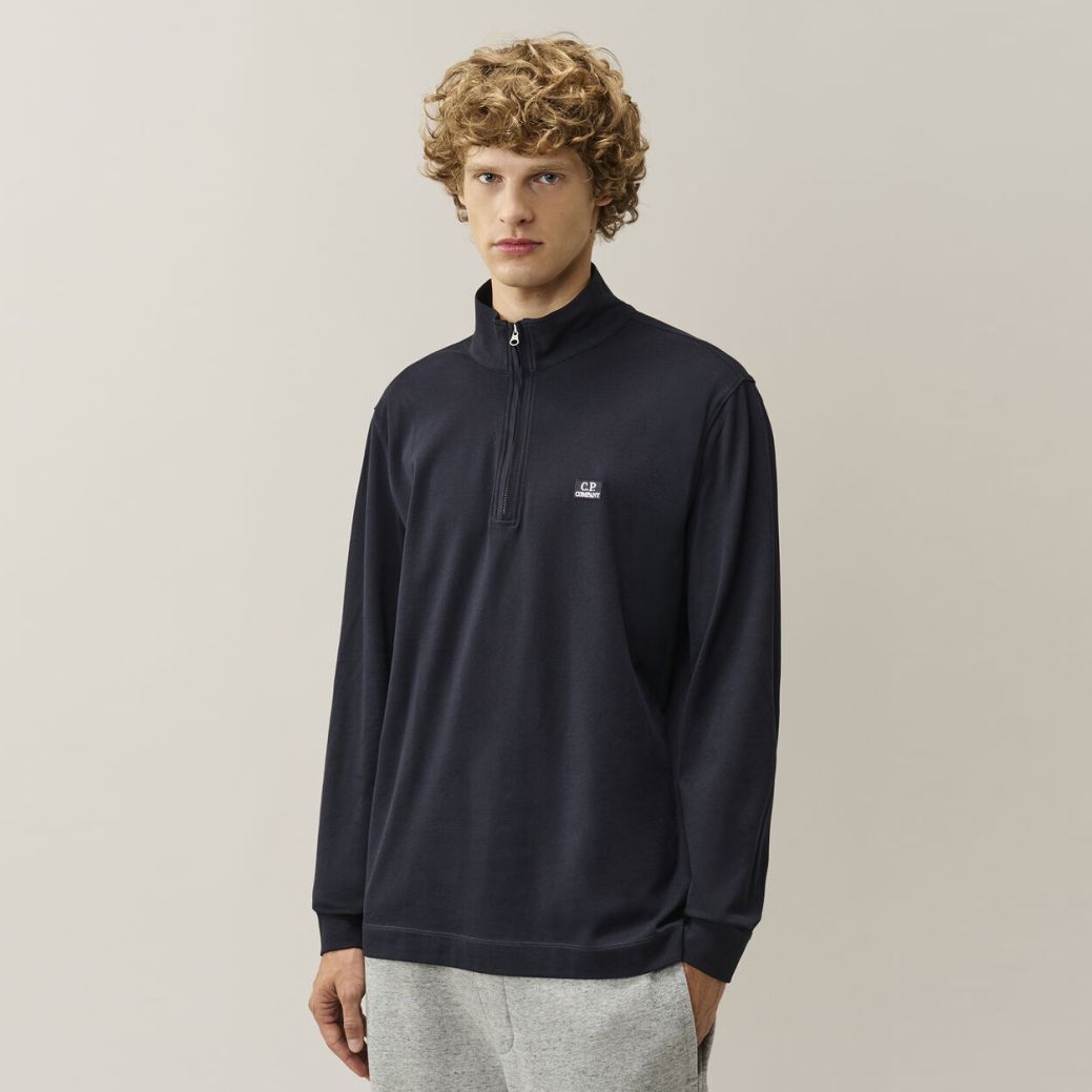 CP Company Stretch-Piqué Half-Zip Langarm-Poloshirt Marine