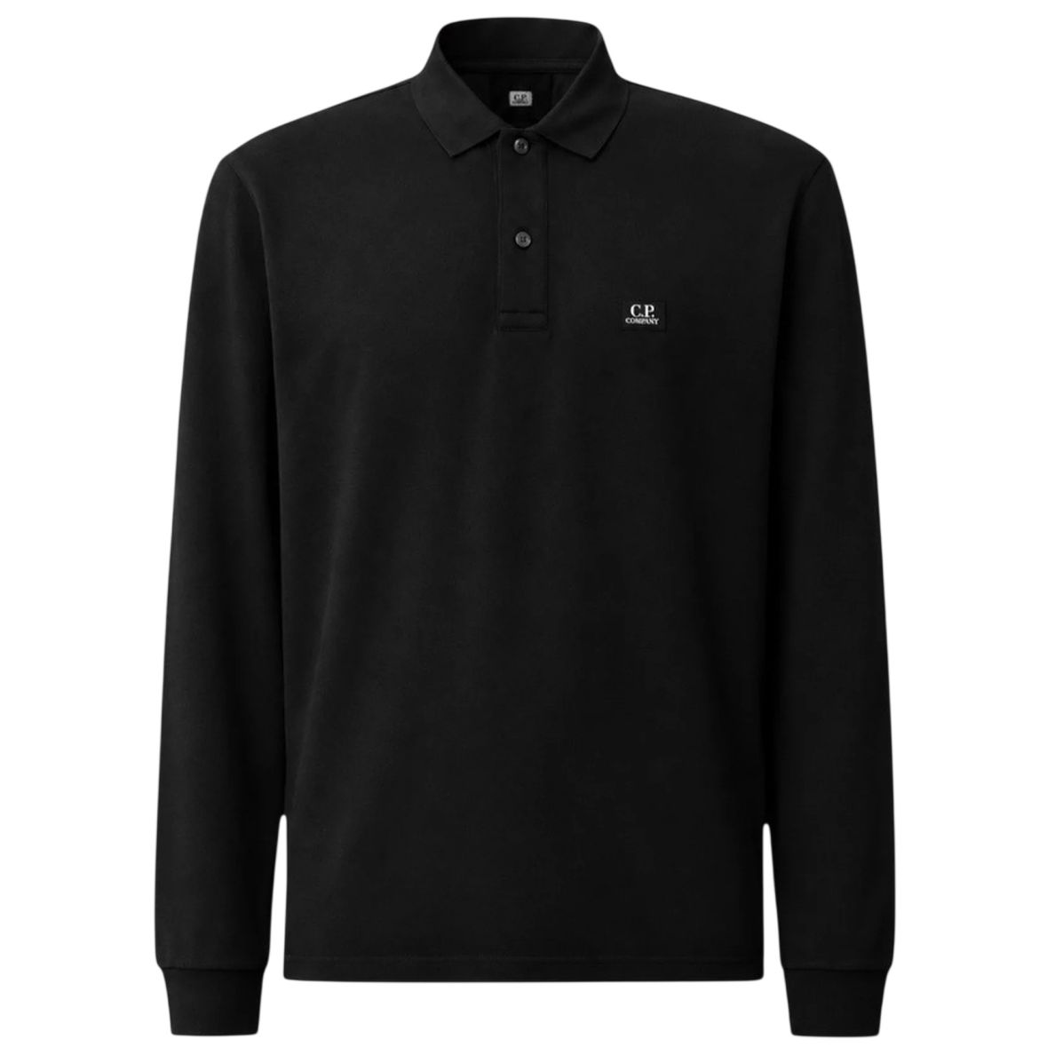 CP Company Stretch-Piqué Langarm-Poloshirt Schwarz