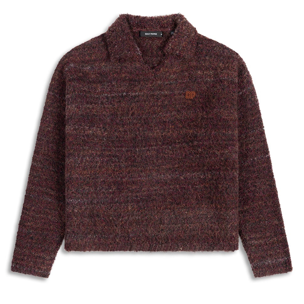 Daily Paper Textured V-Neck Knit Pullover Bordeaux