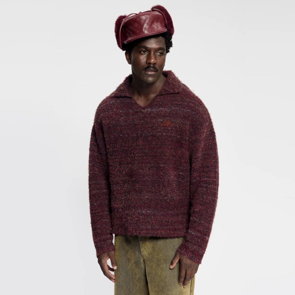 Daily Paper Textured V-Neck Knit Pullover Bordeaux