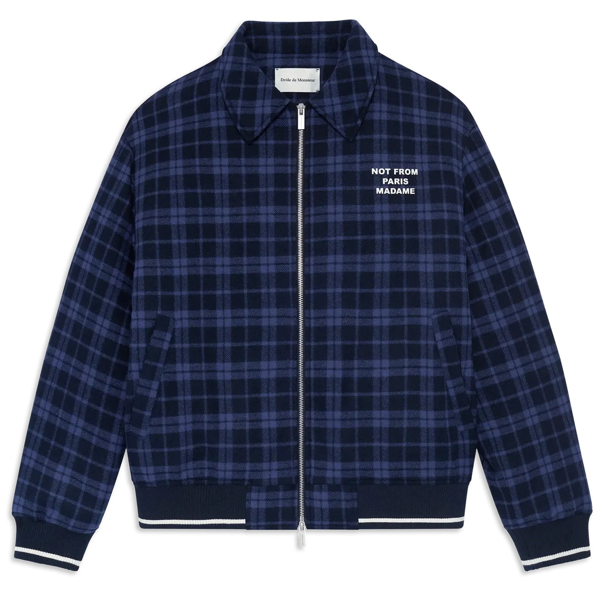 Drôle De Monsieur Checked Slogan Flannel Jack Marine