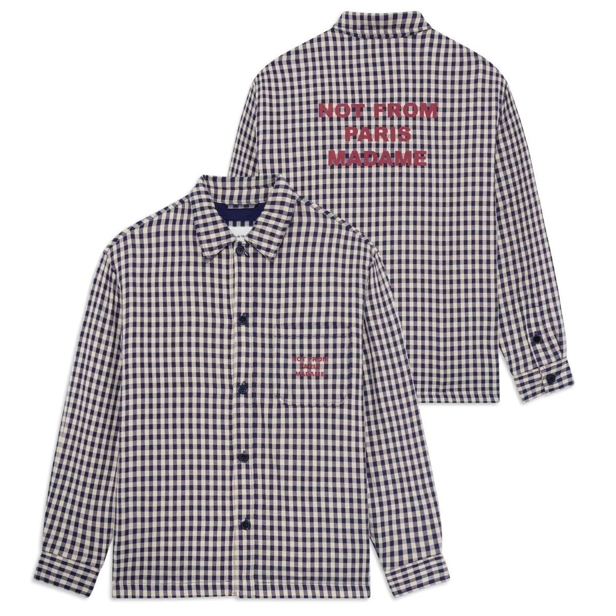 Drôle De Monsieur Checked Slogan Überhemd Beige/Marine
