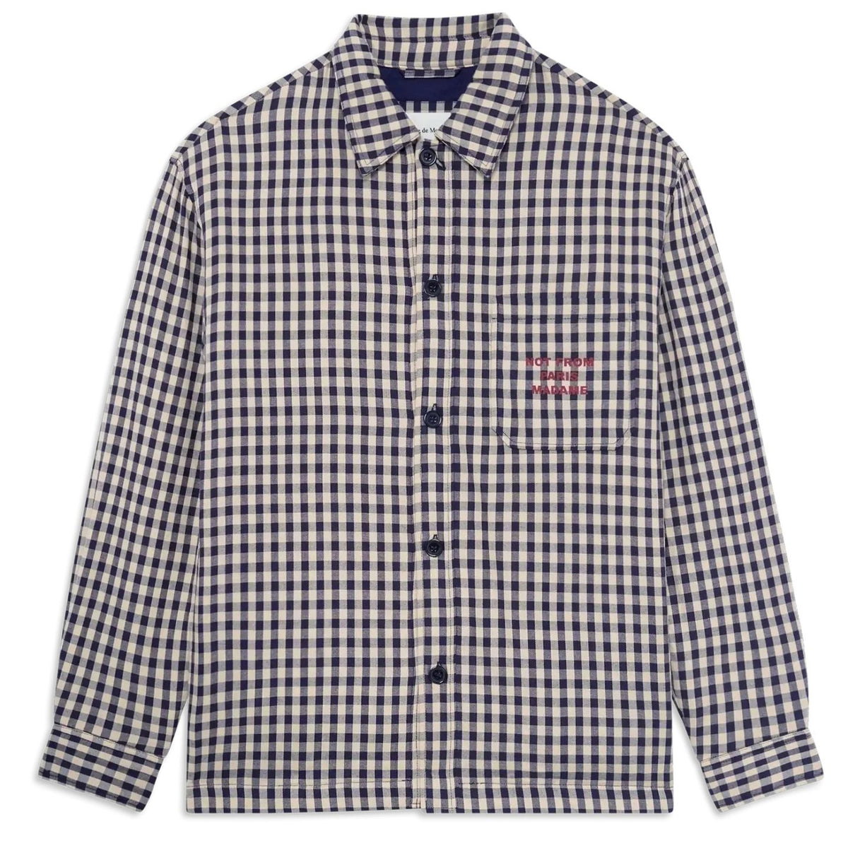 Drôle De Monsieur Checked Slogan Überhemd Beige/Marine