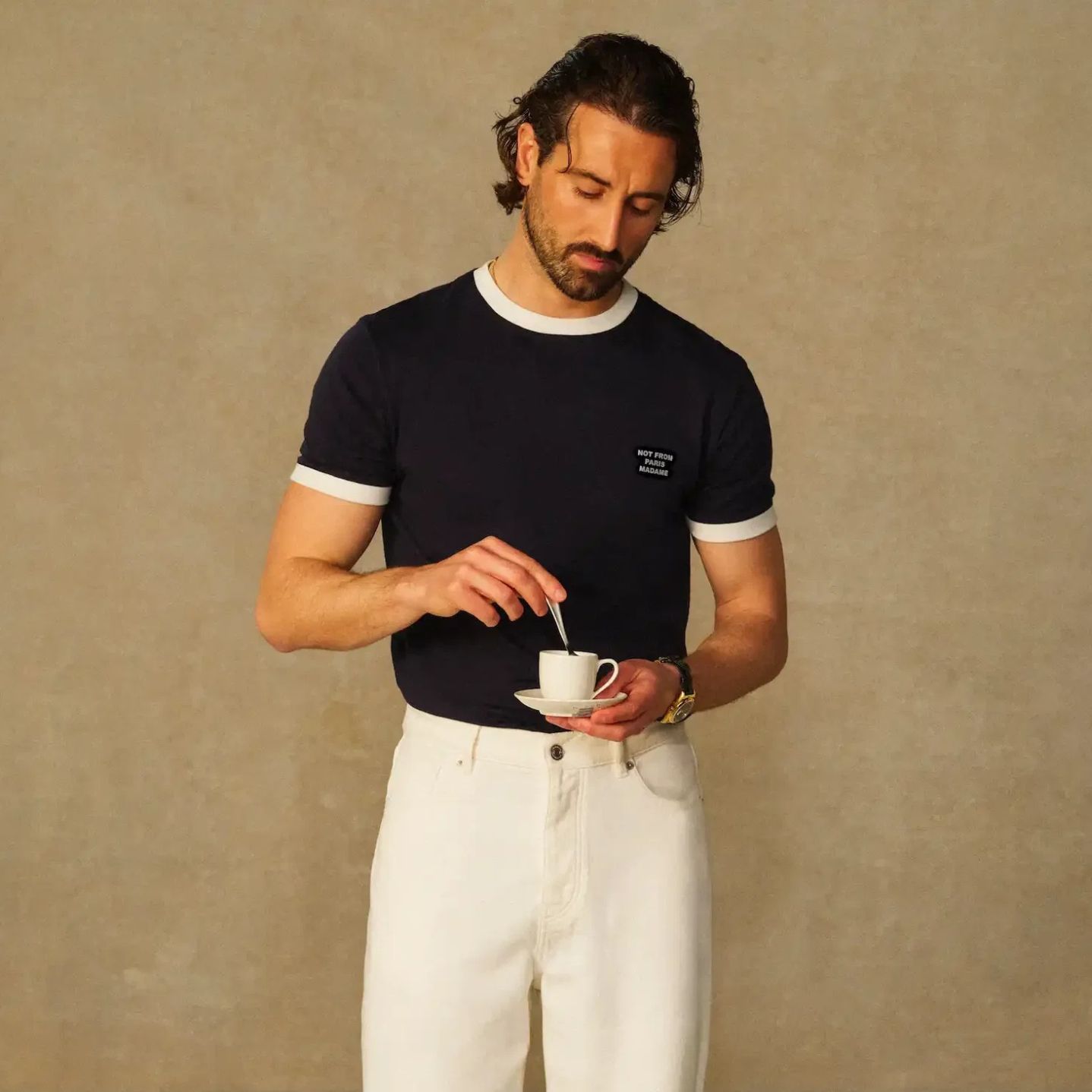 Drôle De Monsieur Contrasted Slogan T-shirt Marine