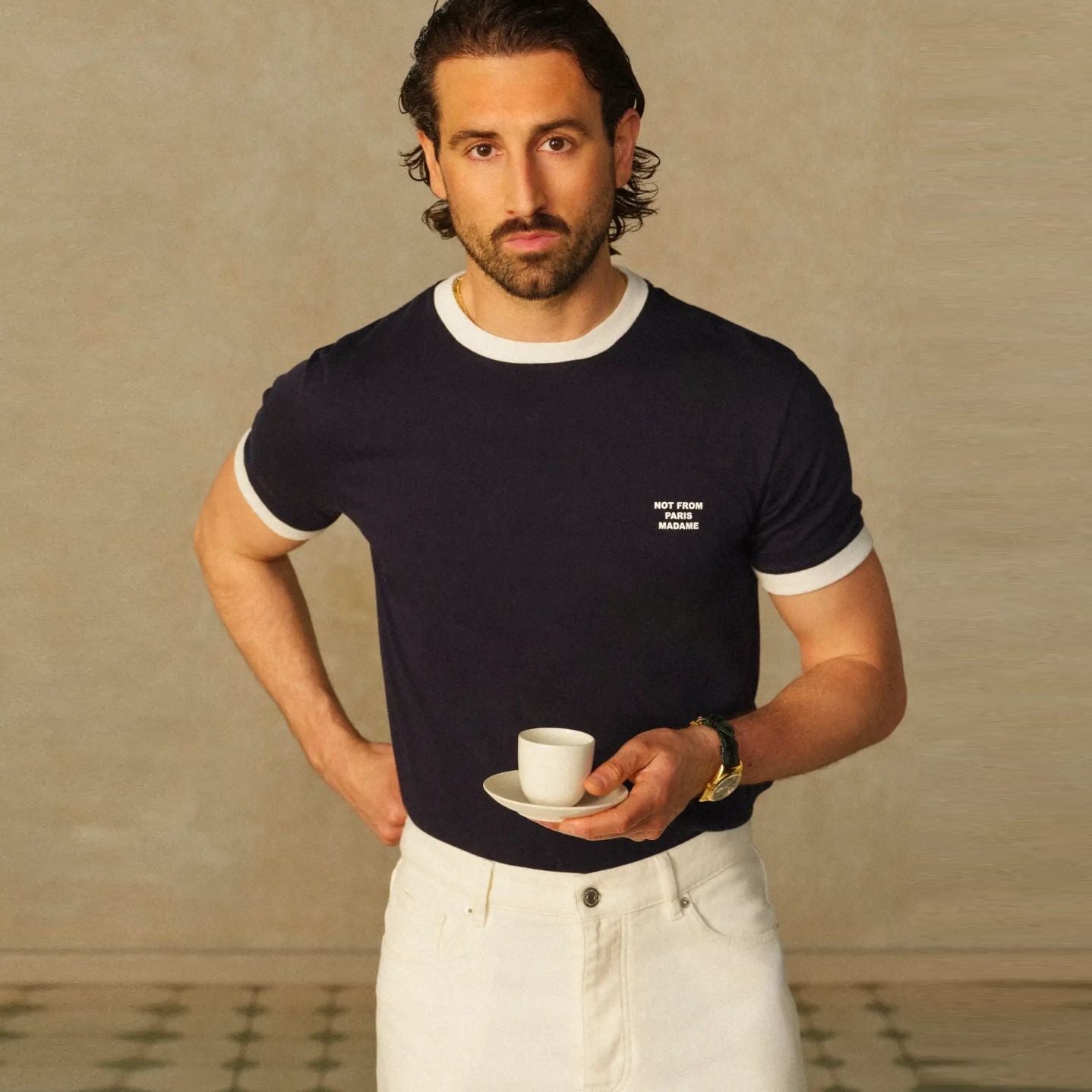 Drôle De Monsieur Contrasted Slogan T-shirt Marine
