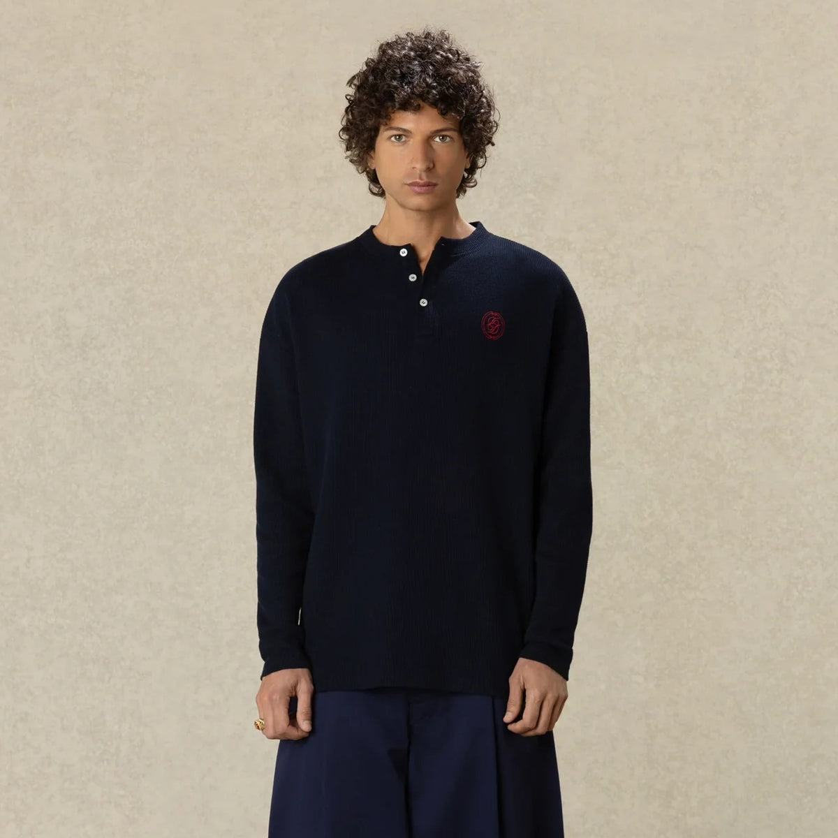Drôle De Monsieur D Mirror Waffle Langarm-T-shirt Marine