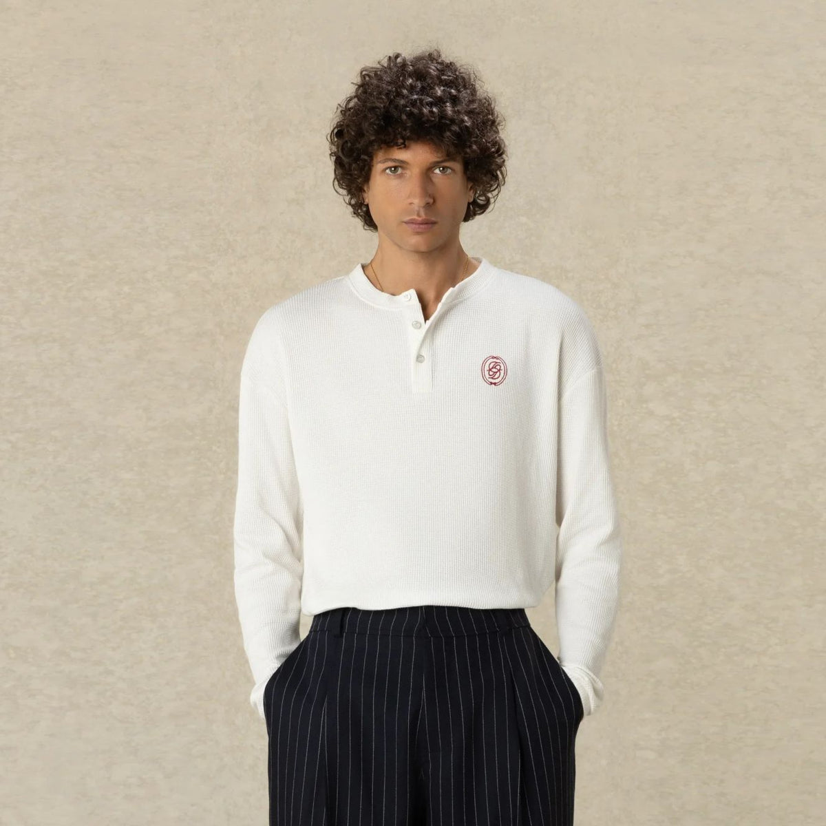 Drôle De Monsieur D Mirror Waffle Langarm-T-shirt Offwhite