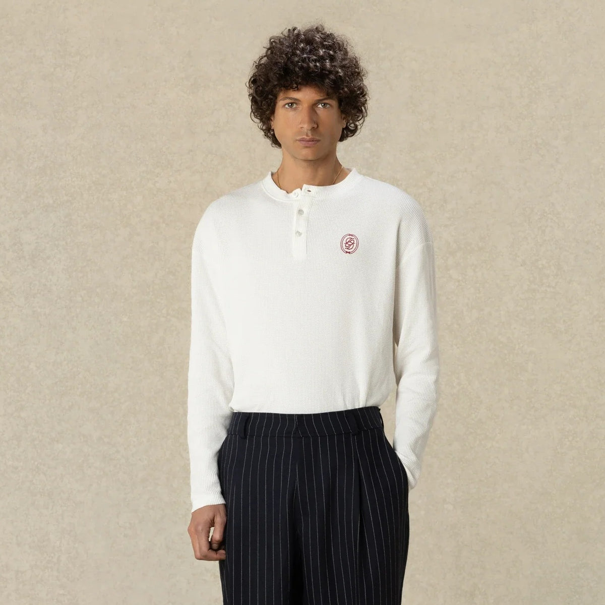 Drôle De Monsieur D Mirror Waffle Langarm-T-shirt Offwhite