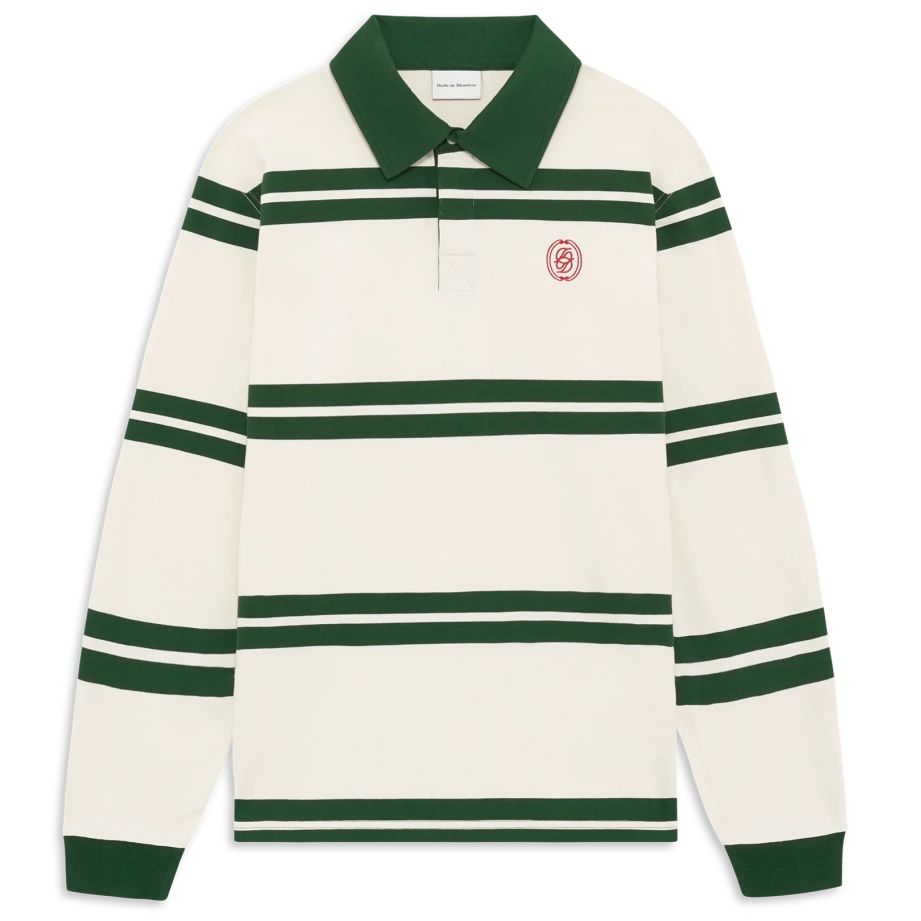 Drôle De Monsieur D Ornament Striped Langarm-Poloshirt Offwhite/Grün