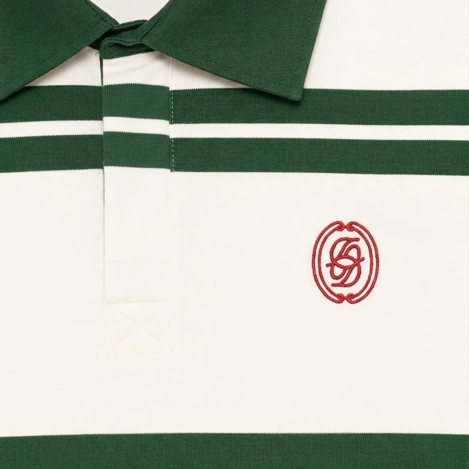 Drôle De Monsieur D Ornament Striped Langarm-Poloshirt Offwhite/Grün