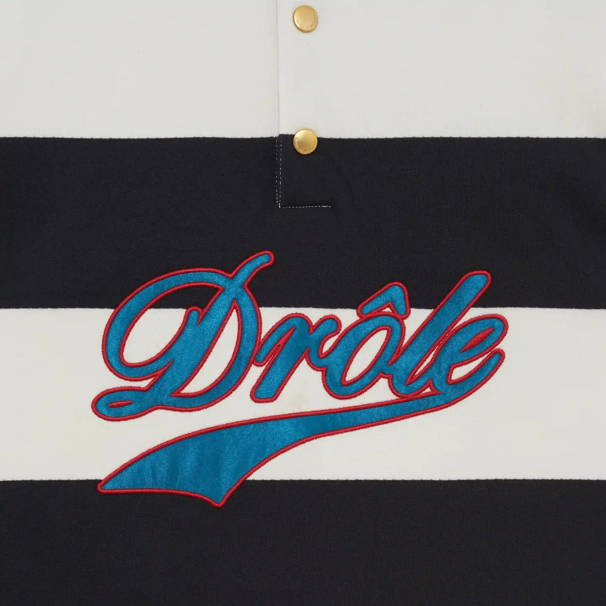 Drôle De Monsieur Drôle Embroidered Stripes Langarm-Poloshirt Offwhite/Marine