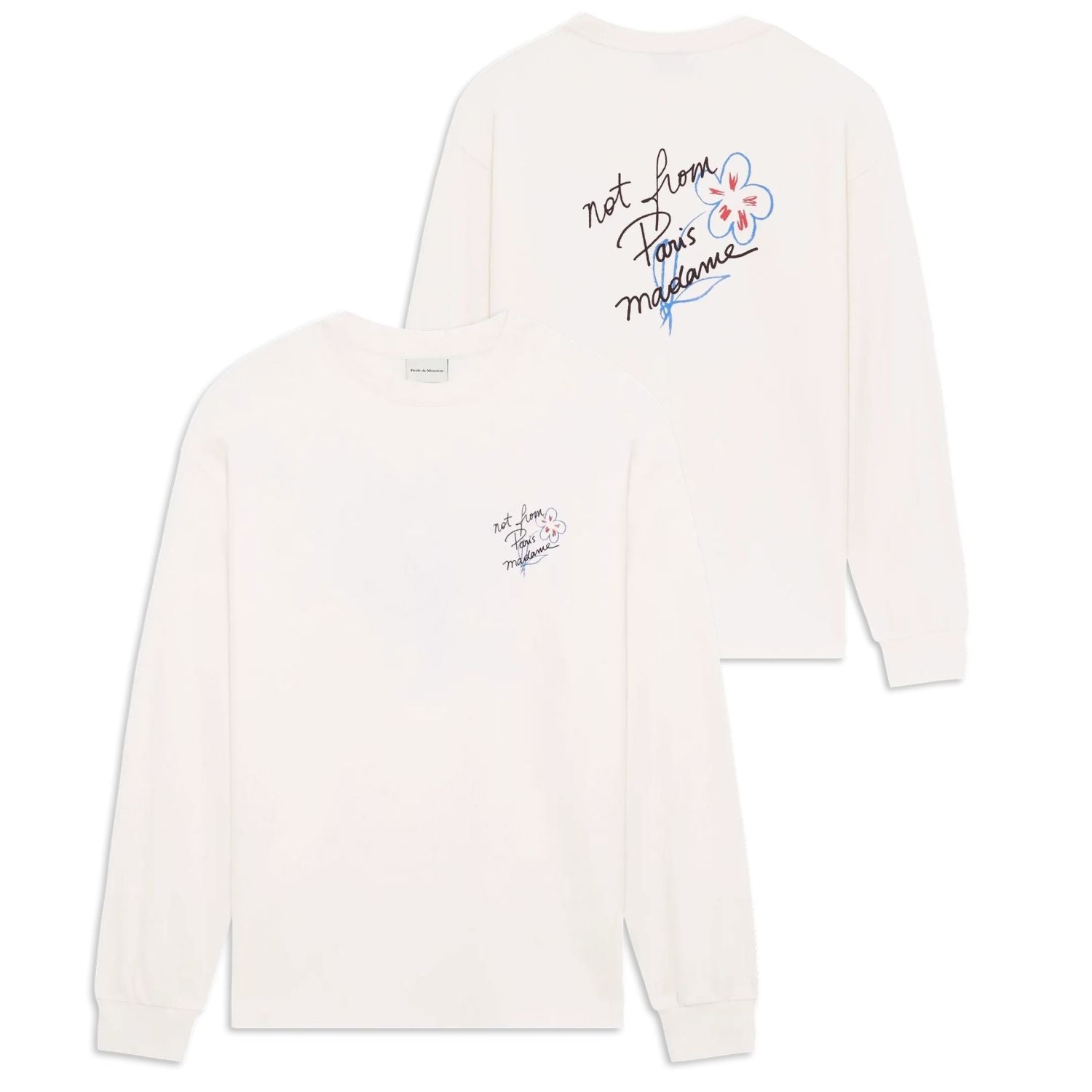 Drôle De Monsieur Slogan Esquisse Langarm-T-shirt Offwhite