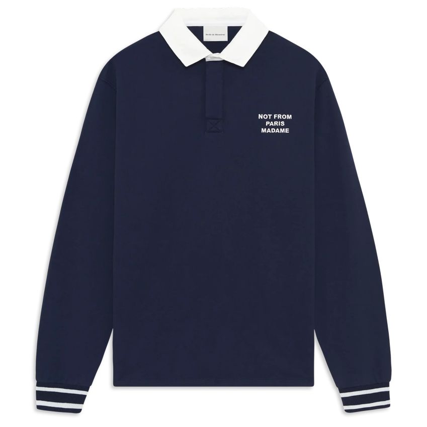 Drôle De Monsieur Slogan Langarm-Poloshirt Marine