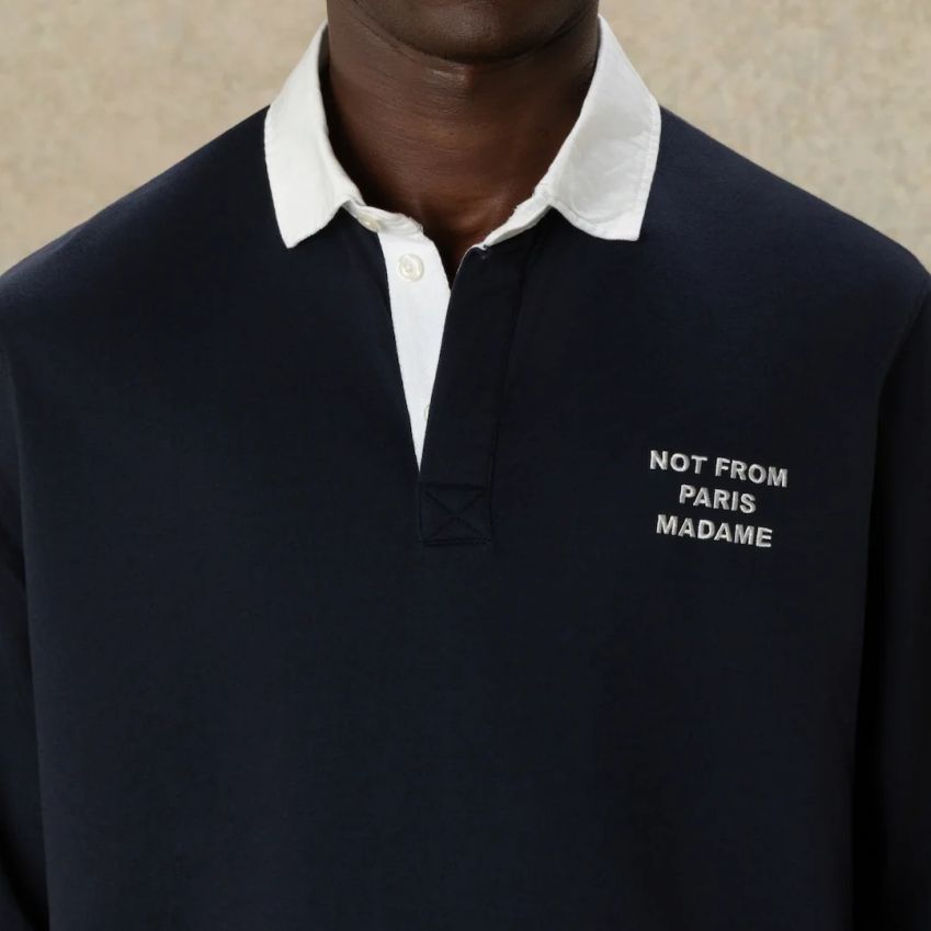 Drôle De Monsieur Slogan Langarm-Poloshirt Marine