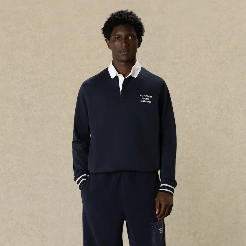 Drôle De Monsieur Slogan Langarm-Poloshirt Marine
