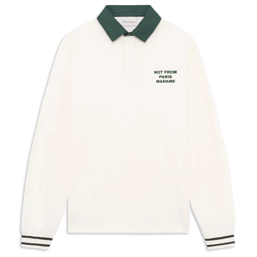 Drôle De Monsieur Slogan Langarm-Poloshirt Offwhite