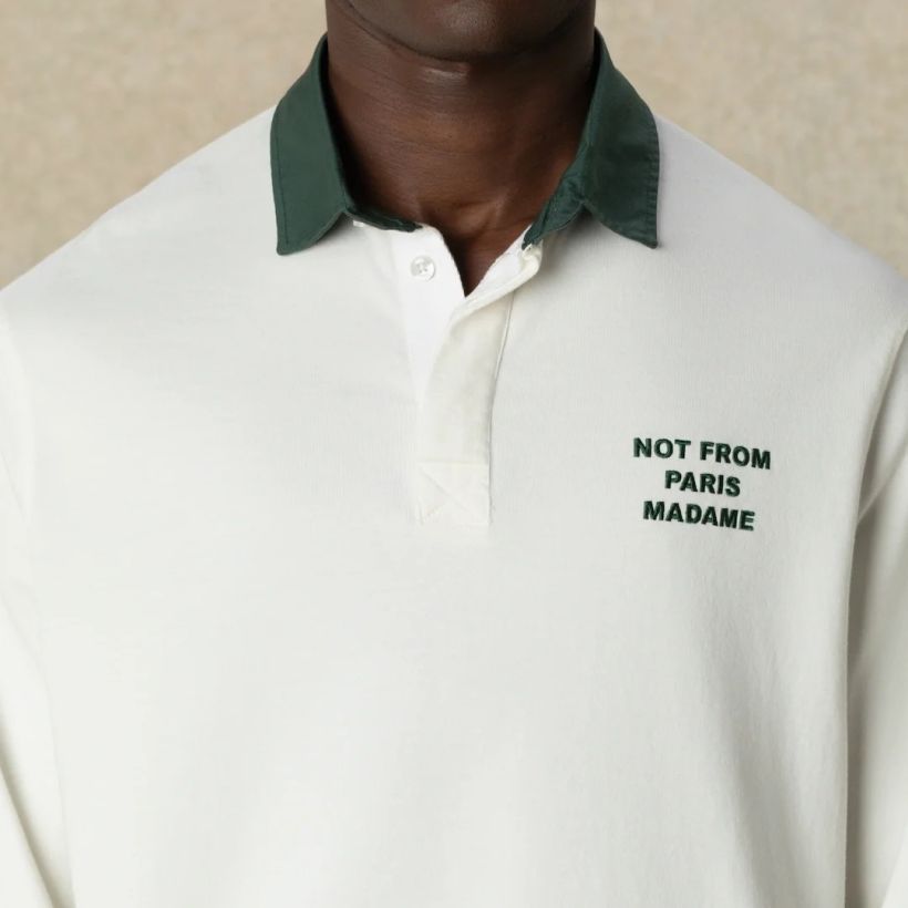 Drôle De Monsieur Slogan Langarm-Poloshirt Offwhite