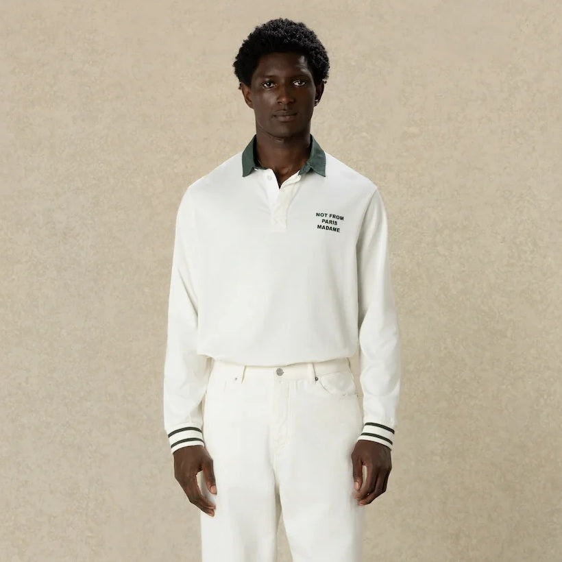 Drôle De Monsieur Slogan Langarm-Poloshirt Offwhite