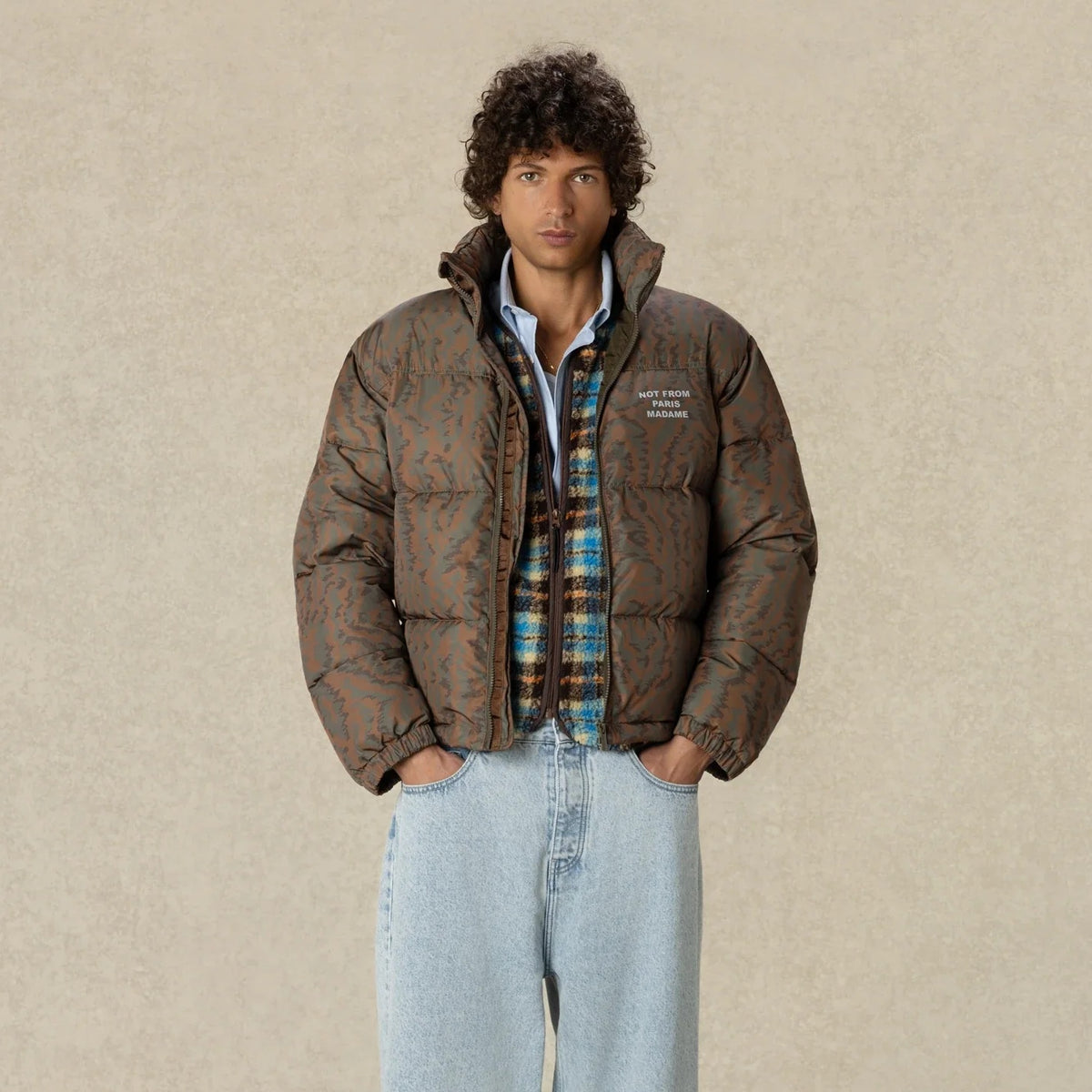 Drôle De Monsieur Slogan Moiré Puffer Dunkelgrün