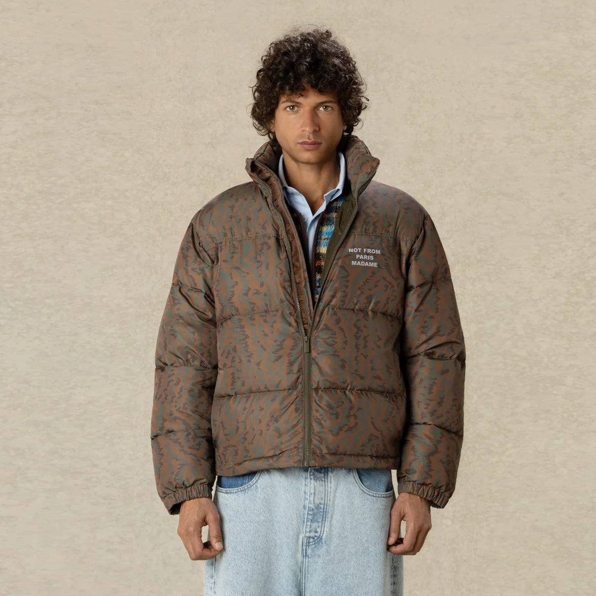 Drôle De Monsieur Slogan Moiré Puffer Dunkelgrün