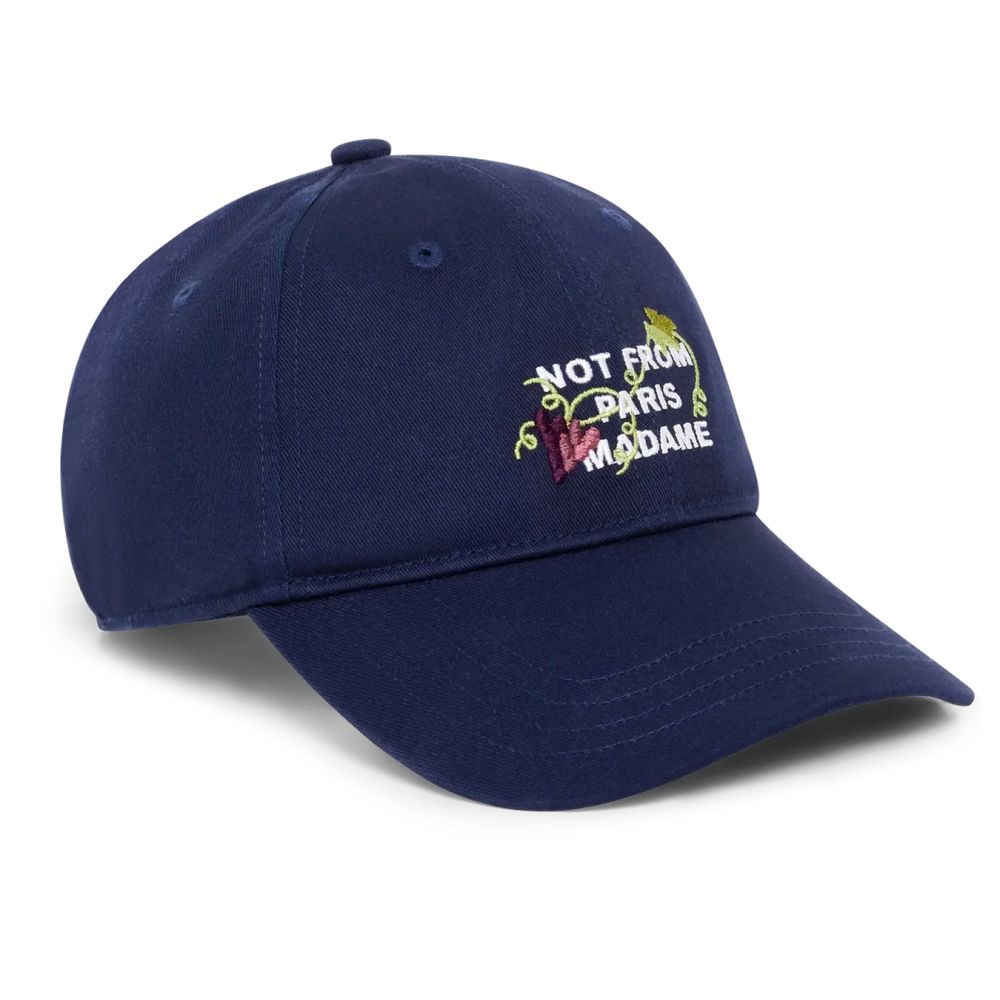 Drôle De Monsieur Vine Embroidered Slogan Cap Marine